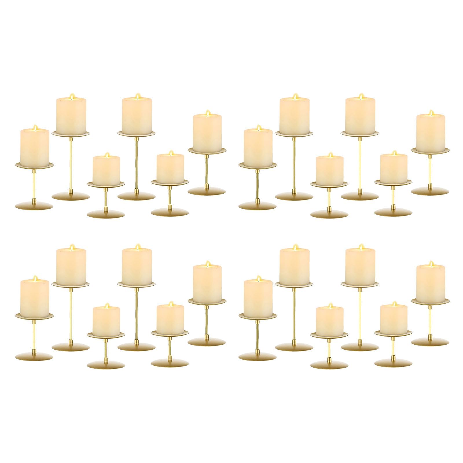 Romadedi Metall Kerzenständer Kerzenhalter Gold – für Stumpenkerzen Kerzen Adventskranz 24er Set Vintage Modern Deko Tischdeko für Weihnachten Hochzeit Wohnzimmer