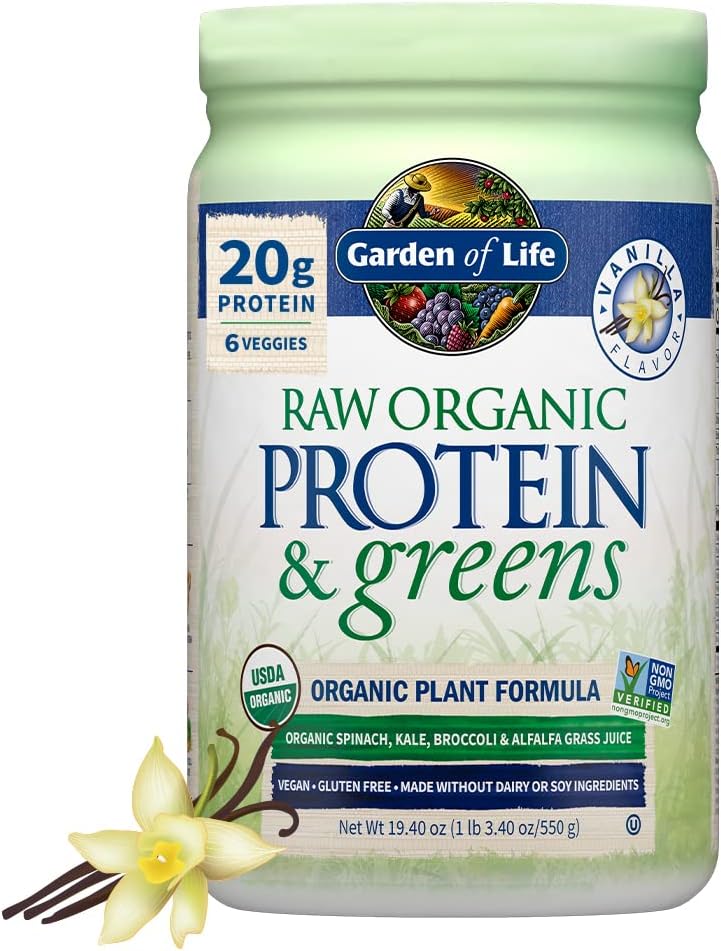 Garden of Life Raw Organic Protein & Greens Vanilla - Vegan Protein Powder for Women and Men, Plant and Pea Proteins, Greens & Probiotics, Gluten Free Low Carb Shake Made Without Dairy 20 Servings