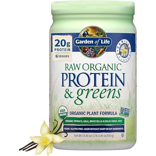 Garden of Life Raw Organic Protein & Greens - Vanilla - Vegan Protein Powder for Women and Men, Plant Protein, Pea Protein, Greens & Probiotics - Dairy Free, Gluten Free Low Carb Shake, 20 Servings