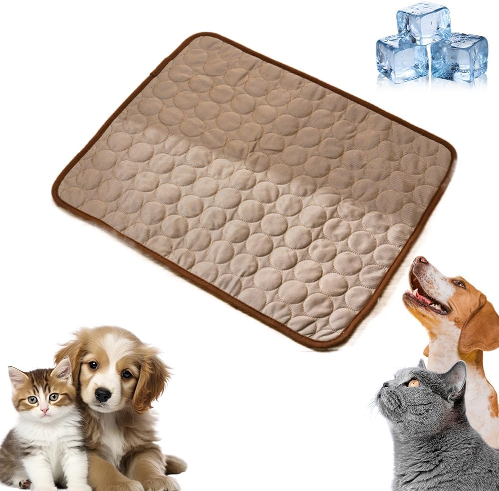 Dog Cooling Mat, Icynap Extra Large Cool Mat for Dogs, Reusable Self-Cooling Pad for Cats Dogs, Portable Ice Silk Pet Cool Mat, Easy-Fold, Washable Non Slip Cool Bed for Hot Summer (Brown, XS)