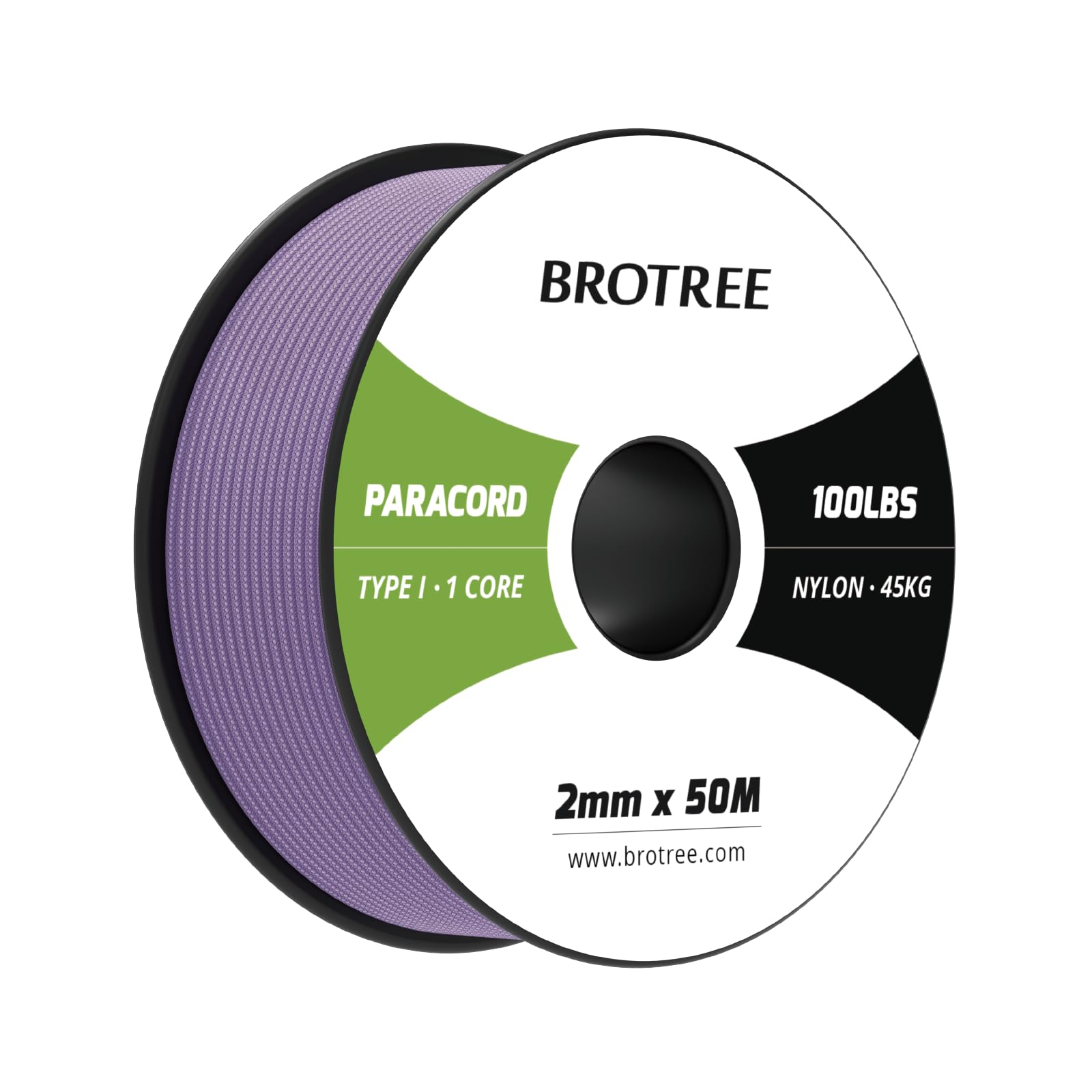 Brotree Paracord 2mm 50M 100% Nylon Rope 1 Strand Parachute Cord for Outdoor, Craft, DIY - 45kg Breaking Load (Lilac)