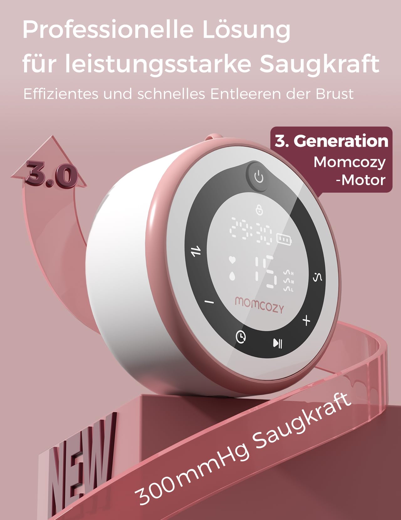 Momcozy V1 Pro Milchpumpe Elektrisch - 300mmHg Starke Saugkraft, Tragbare Doppelmilchpumpe Handsfree mit 3 Fein Abgestimmte Saugmodi & 15 Stufen, Breast Pump Electric mit Leak-Proof DoubleFit Flange