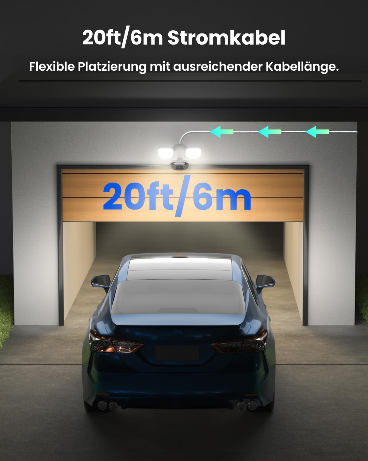Reolink Elite Floodlight WiFi mit RLA-PP1, 4K Wi-Fi 6 Überwachungskamera Aussen mit 3000 Lumen Flutlicht, Dimmbares Licht, Lokale KI-Videosuche, 180° Panoramablick, 20ft/6m Stromkabel und Stecker
