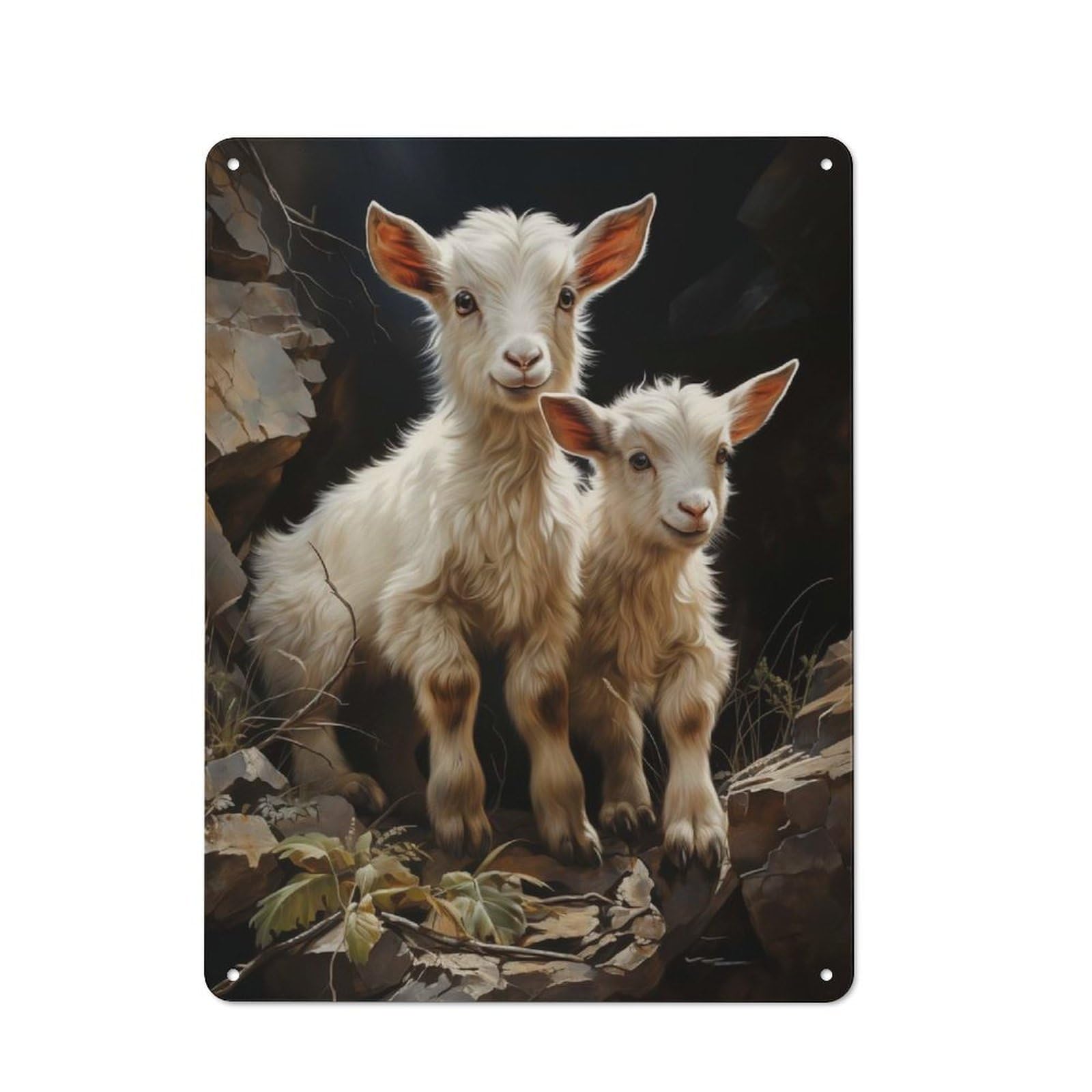 Junmoney Goat Baby Goats Farm Metal Wall Plaque 40X30cm, Everyday Small Space Decor For Flat, Dorm Room, Lounge Or Cafe