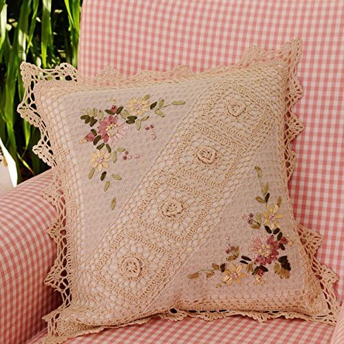 Handmade Vintage Cream Pillow Crocheted Throw Pillow Flower Pattern Crochet Pillow A1 Insert Included Size 18 X 18 Inch