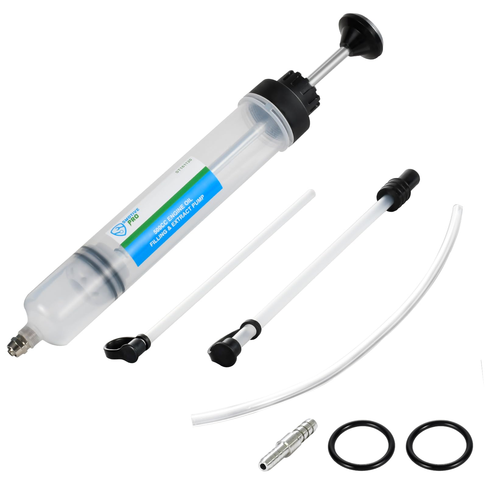 SMOTIVEPRO 500Ml Ölabsaugpumpe, Ölspritze Mit Langem Schlauch Und Ersatzdichtringen Für Einen Effizienten Ölwechsel, Für Den Präzisen Austausch Von Bremsflüssigkeit, Getriebeöl, Kühlmittel Und Motoröl