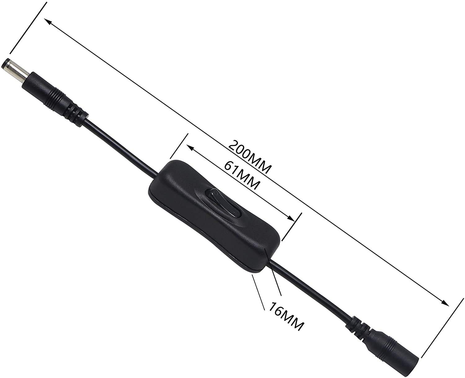 20 cm DC 5,5 mm x 2,5 mm męski do żeńskiego włącznika/wyłączania kabel do kamery bezpieczeństwa LED CCTV (4-opakowaniowe)