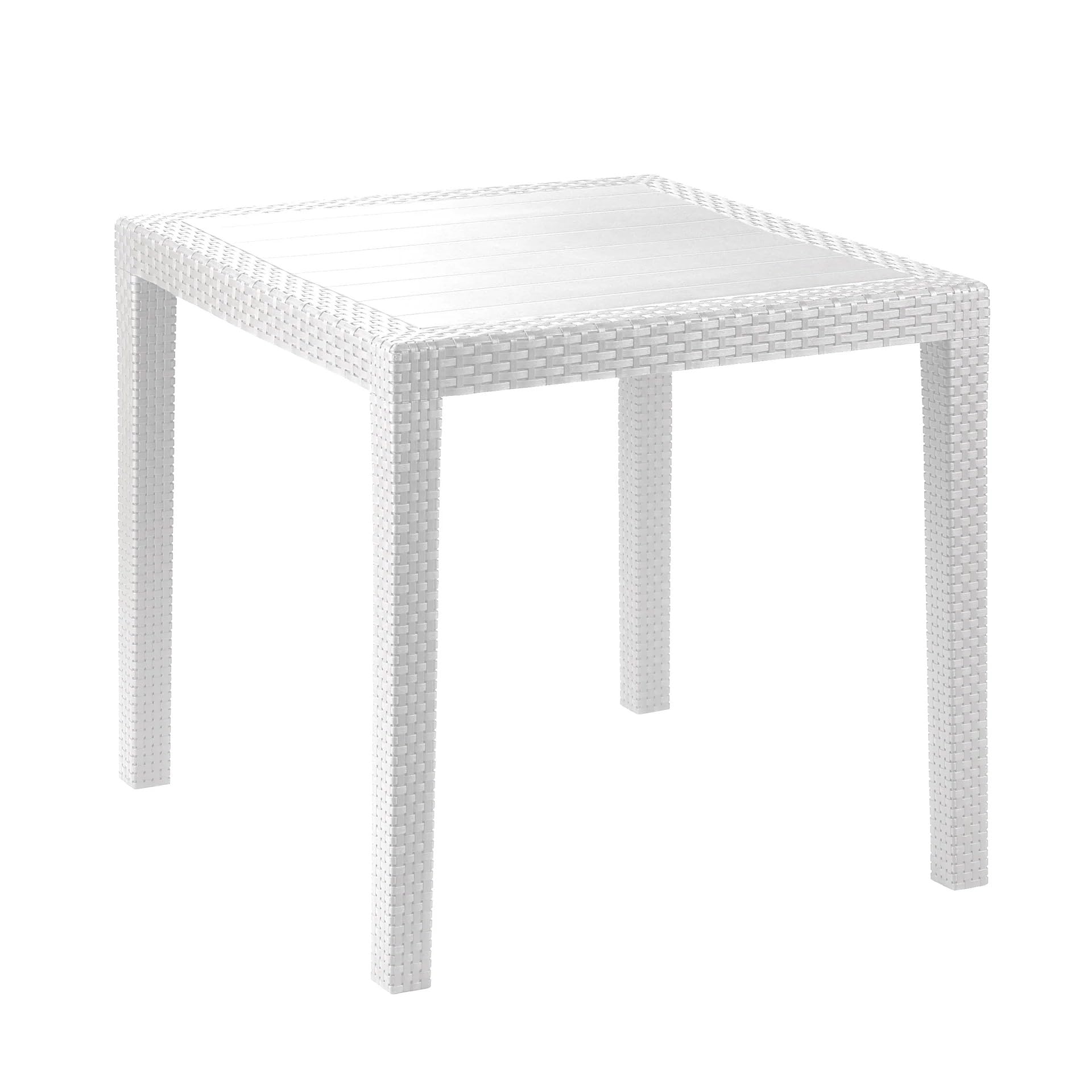 Decor Space Tavolo Phoenix struttura in polipropilene effetto rattan per bar e strutture (Bianco, 80 x 80 cm)