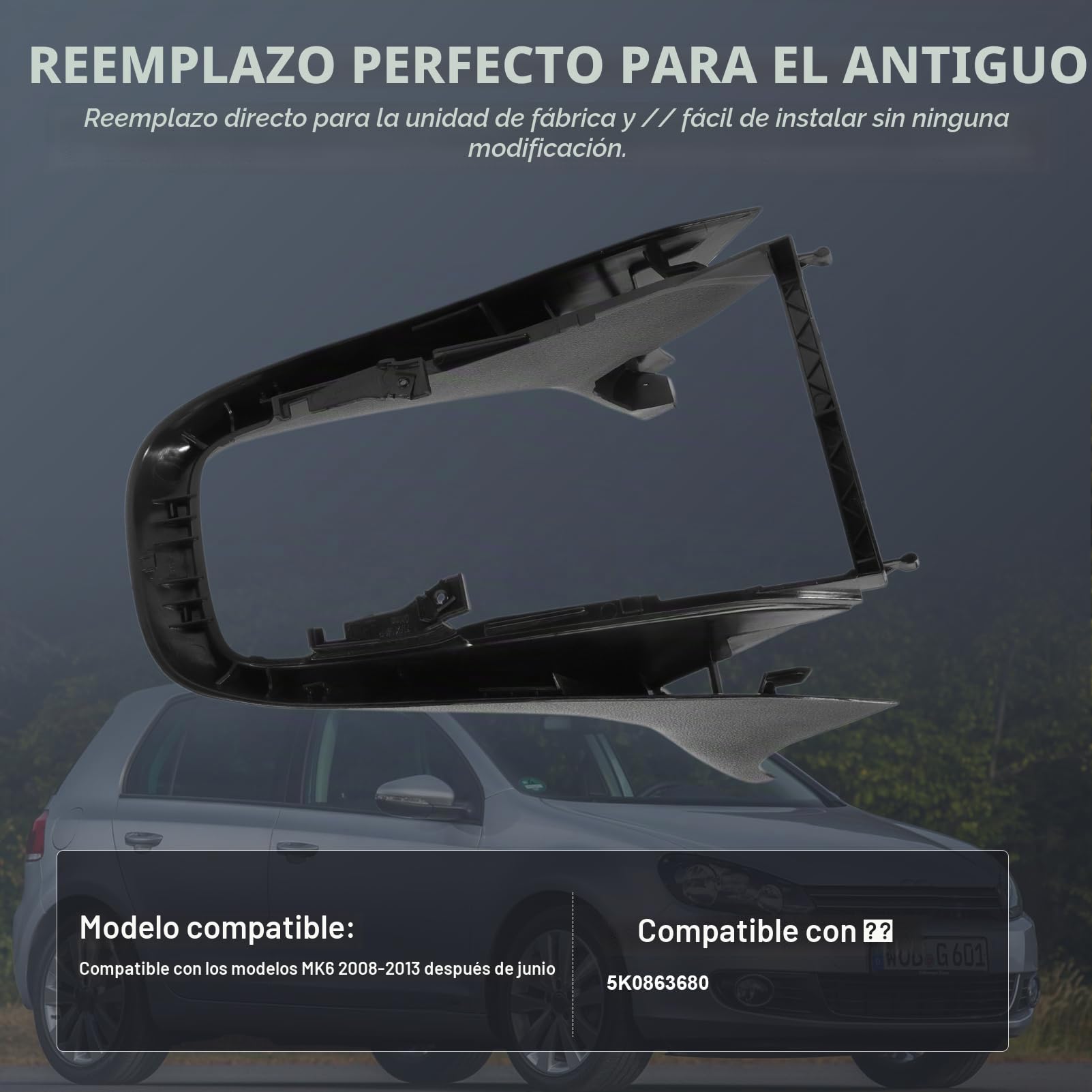 Cubierta central para consola central Golf 6 MK6 2008–2013 5K0863680 piezas interior