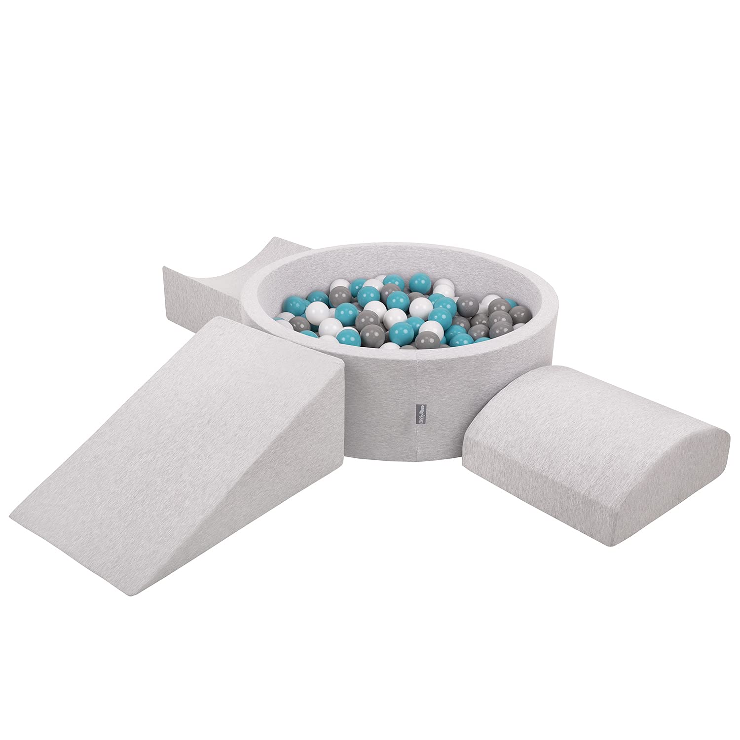 KiddyMoon Foam Playground For Kids With Round Ballpit (300 Balls) Obstacle Course, Lightgrey:Grey/White/Turquoise — image 1