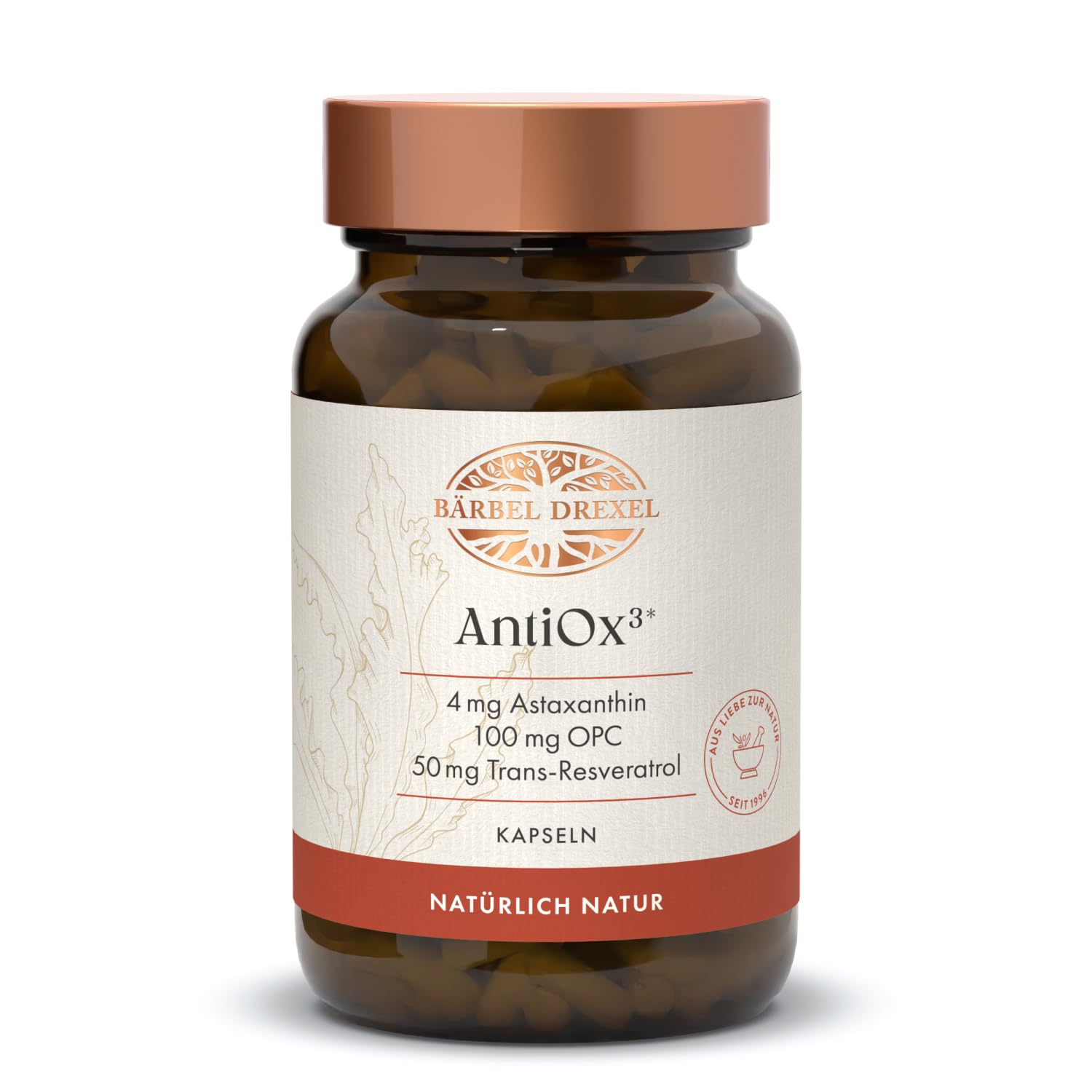 BÄRBEL DREXEL AntiOx³ Kapseln mit 3-fach Power: Astaxanthin, OPC und Trans-Resveratrol nach dem Vorbild der Natur (30 Stk) optimiert mit Vitamin C und E Naturheilkunde ohne unerwünschte Zusätze