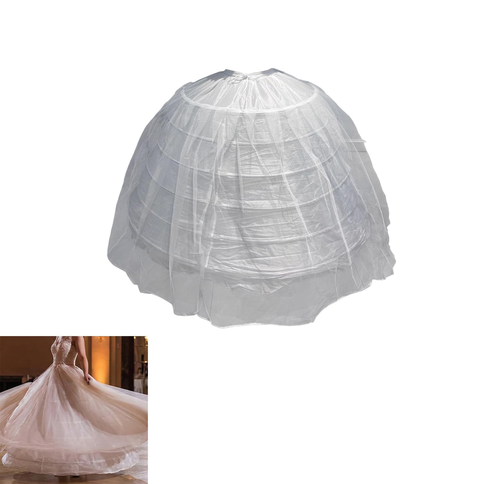 Stabile voluminoso crinolina con struttura a 6 cerchi sottogonna in tulle per abito da sposa e abito da sera Sottogonna in tulle monostrato