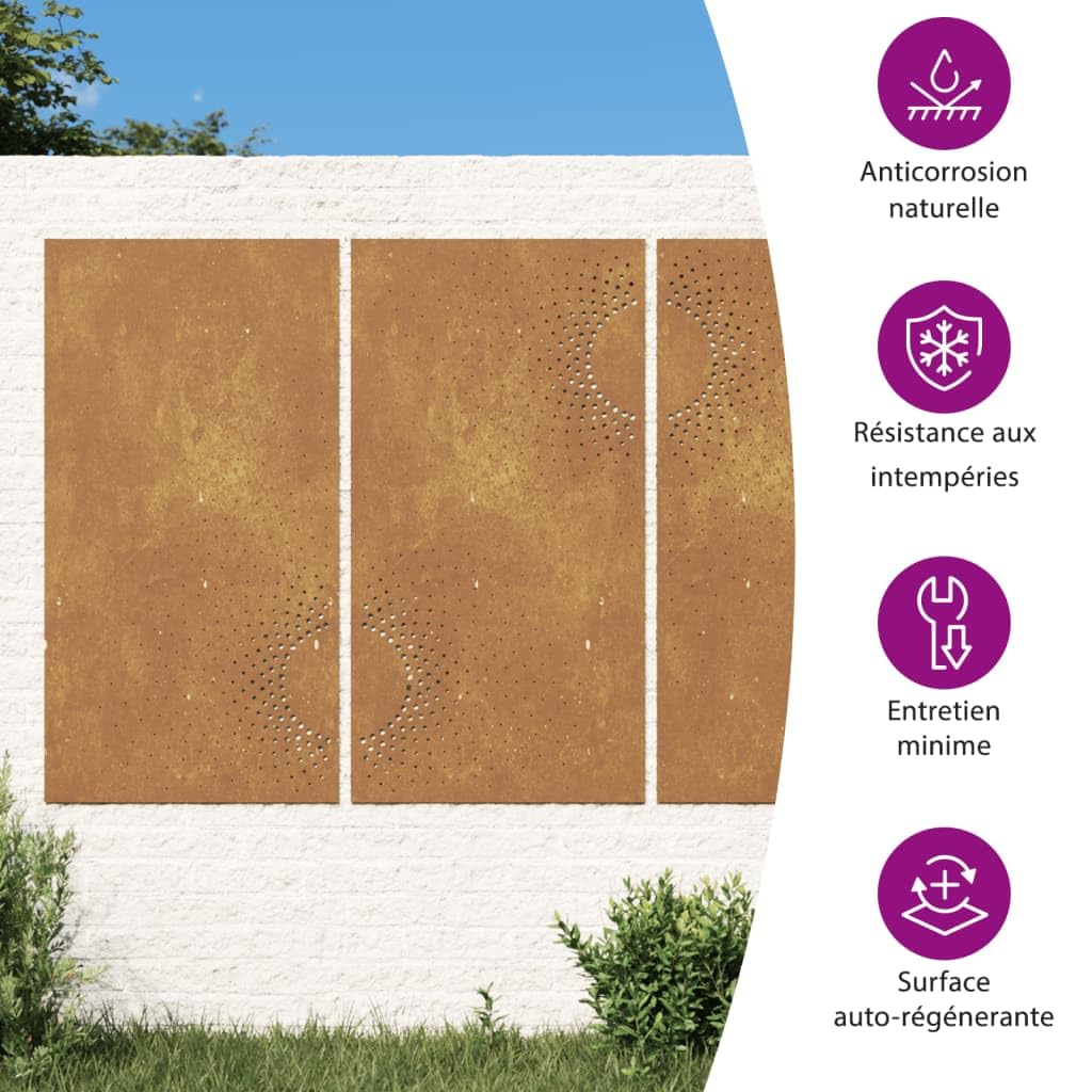 vidaXL Décorations murales jardin 3 pcs 105x55 cm design du soleil