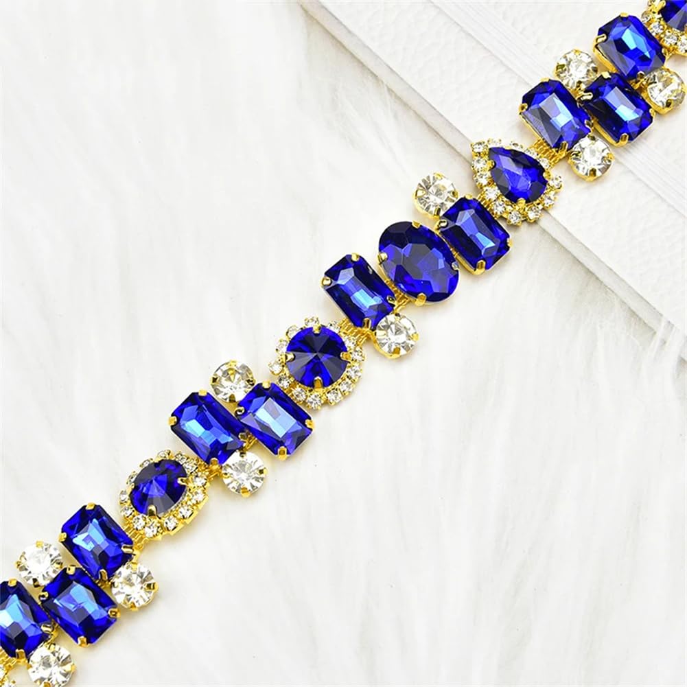 Chaîne en métal à coudre saphir et strass de 2,2 cm pour mercerie