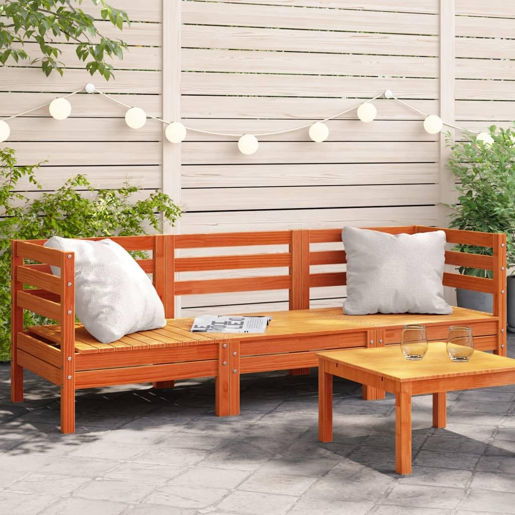 JUDYY Divano da Giardino a 3 Posti Marrone Cera Legno Massello Pino,Divano Giardino,Divano Giardino Esterno,Divano Giardino per Esterno-838030