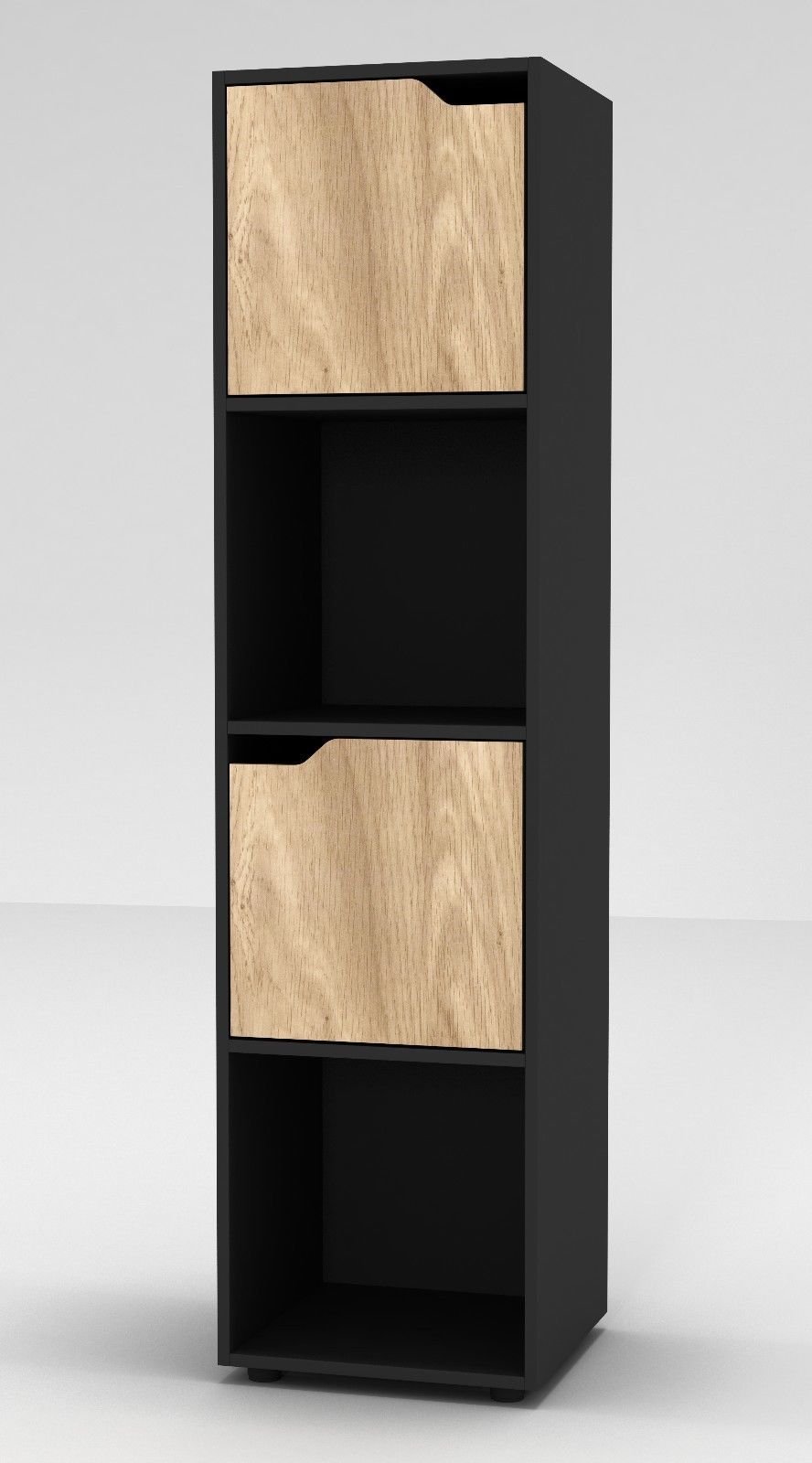 URBNLIVING Wooden Black 4 Cubed Bookcase With 2 Oak Doors