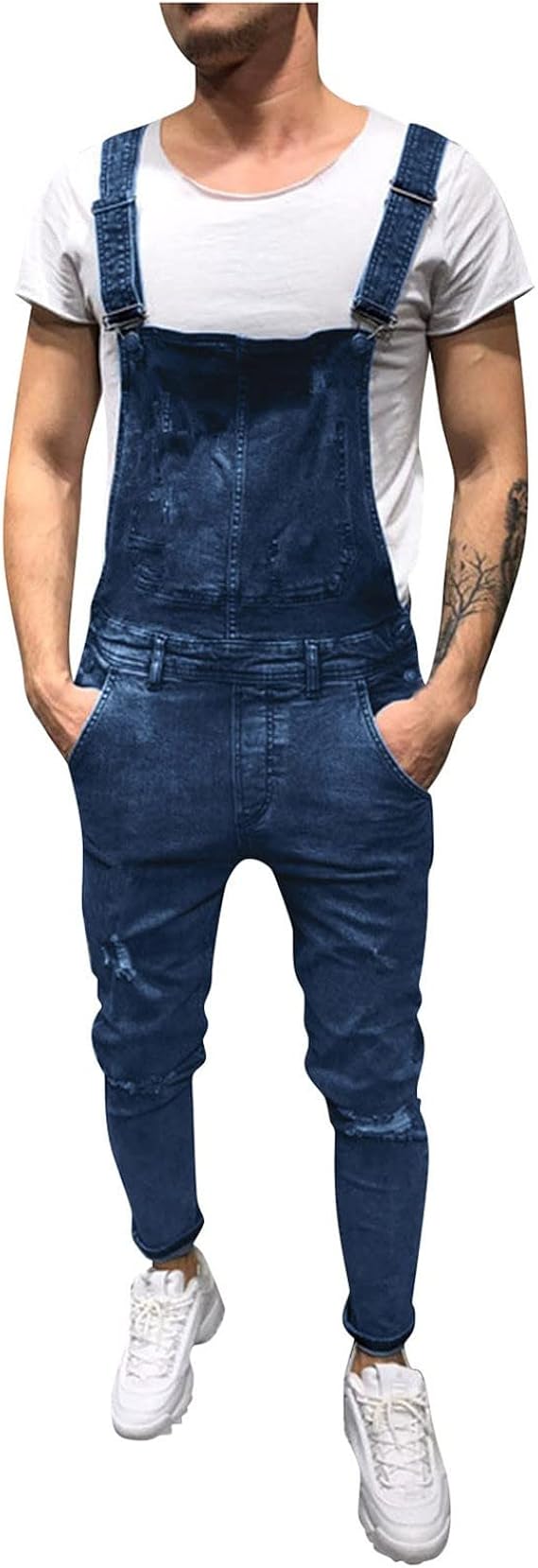 Amazon Teshalay デニム オーバーオール ジーンズ 大きいサイズ スリム スキニー ダメージ加工 ストレッチ デニムパンツ ゆったり デニム パンツ 細身 カジュアル メンズジーパン おしゃれ ヒップホップ ロングパンツ 無地 秋 冬 ロングパンツ 通販