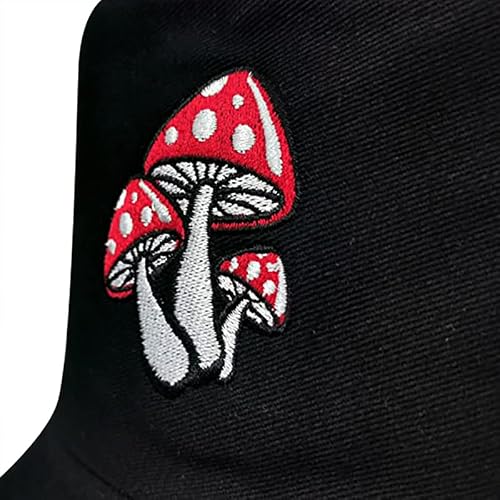 XYIYI Mushroom Black Embroidery Bucket Hat Cotton Beach Fisherman Hats for Women Girls