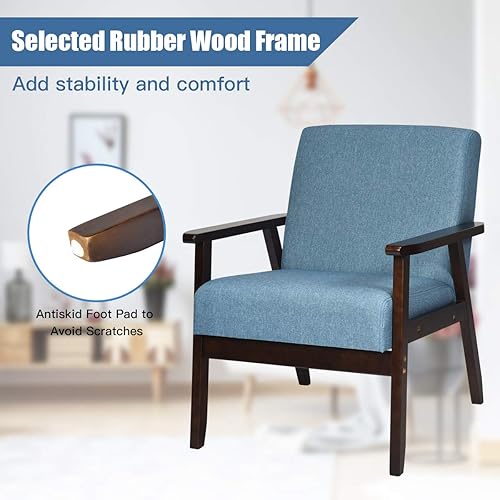 Miniatura 7 de Giantex Juego de 2 sillas decorativas modernas de mediados de siglo, sillón de tela retro, hecho de madera maciza, sillón tapizado de lino para sala