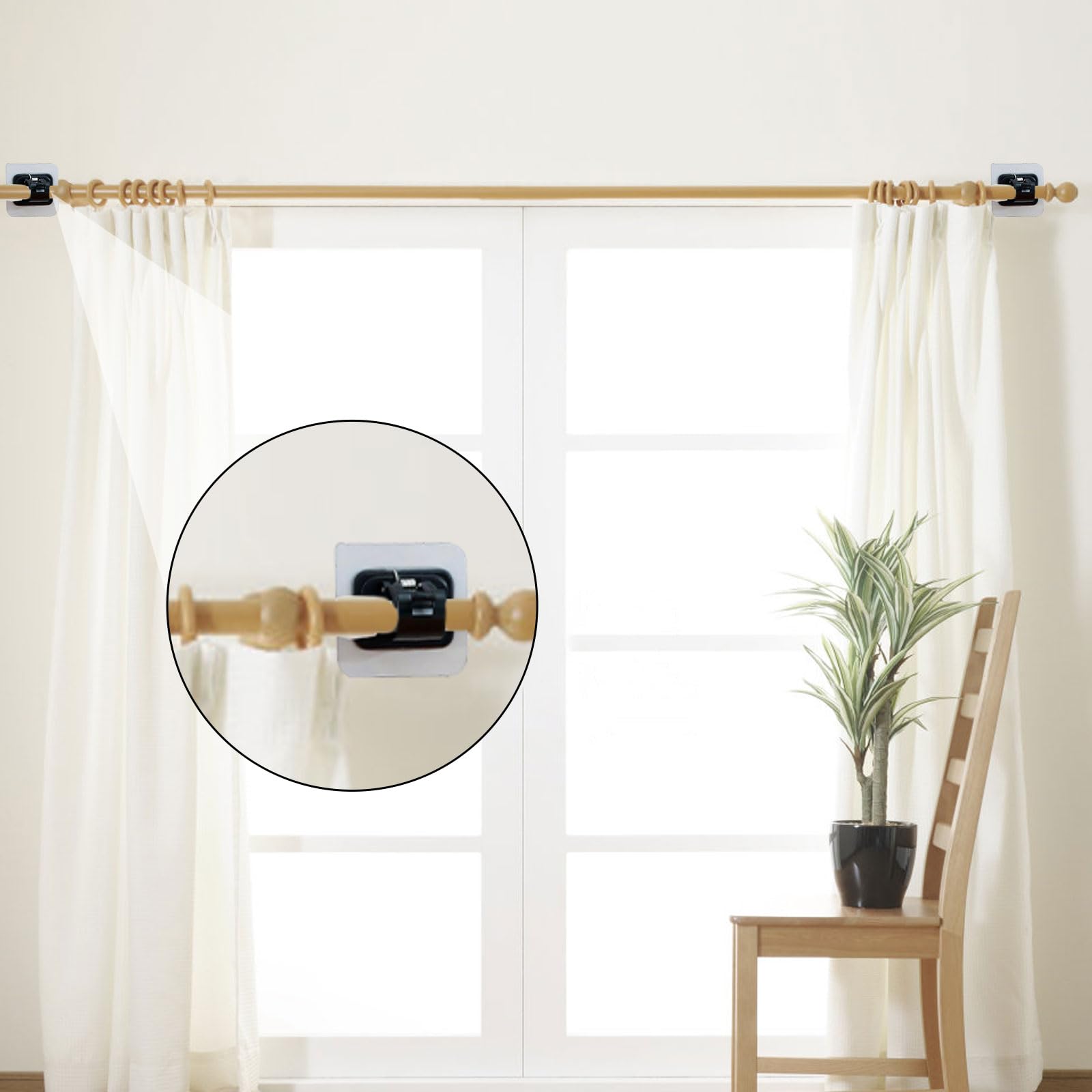 Fleymu Lot de 4 supports de tringle à rideaux autocollants sans perçage en plastique transparent pour salle de bain, cuisine, salon avec forte adhérence Fleymu Lot de 4 supports de tringle à rideaux autocollants sans perçage en plastique transparent pour salle de bain, cuisine, salon avec forte adhérence