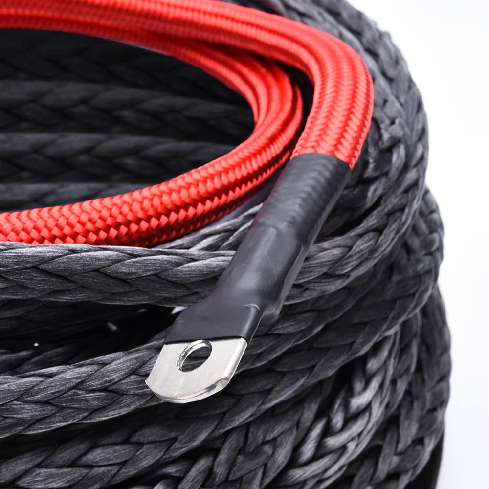 12-Strand 20500 LBS - Corda sintetica in plastica UHMWPE per argano, 10 mm x 28 m, con gancio protettivo, corda sintetica per verricello, corda forestale, 9299 kg, corda sintetica per rimorchio