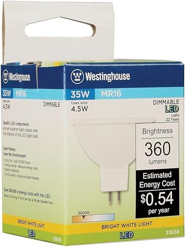 Miniatura 3 de Westinghouse Lighting 3363800 - Bombilla LED MR16 equivalente a 35 W, regulable, color blanco brillante, con base GU5.3, 1 unidad (paquete de 2)