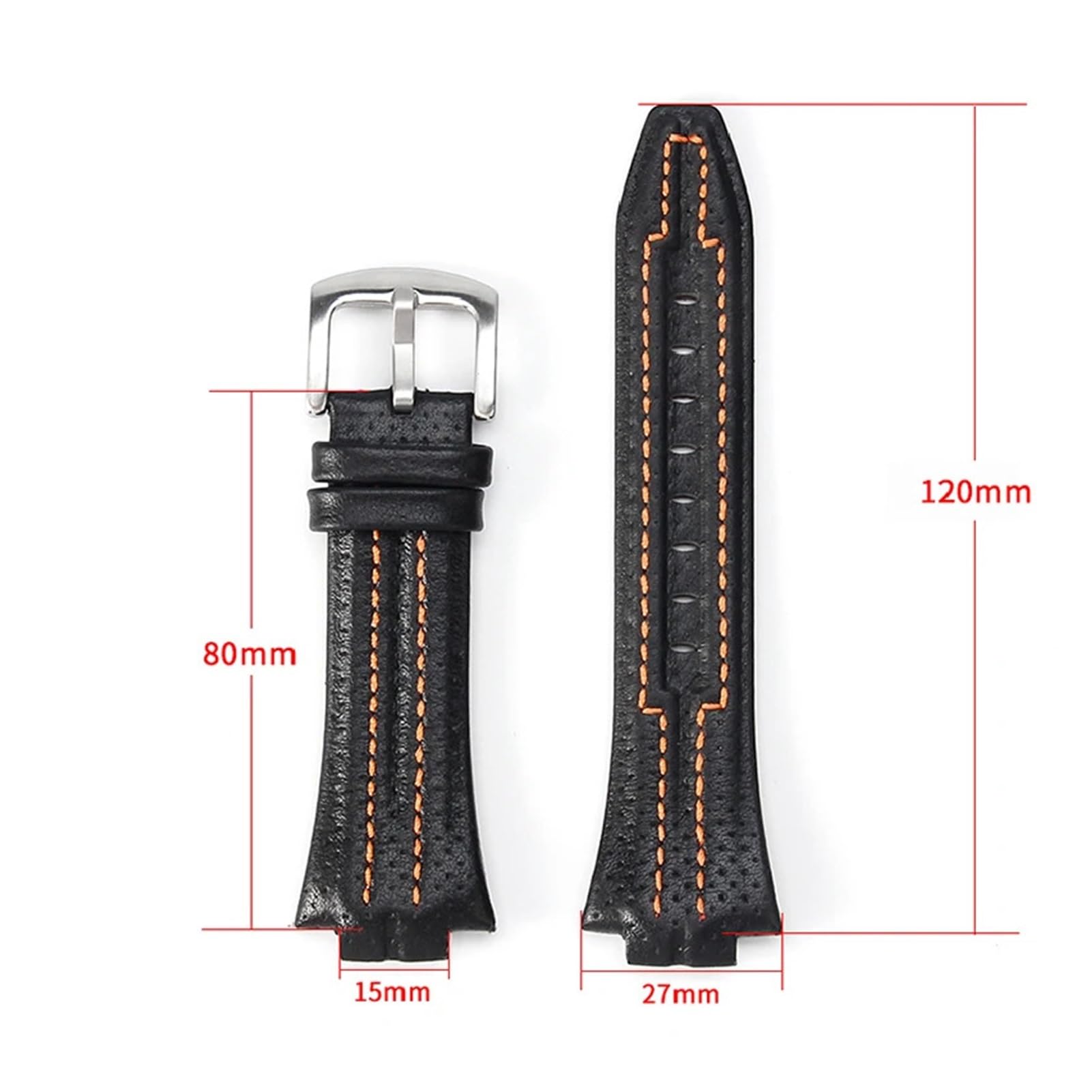 Bracelet en cuir de vachette compatible avec les montres Seiko SNL017 029P2/021P1 SNA595 7L22-0AE0 Sportura Series, 27 x 15 mm