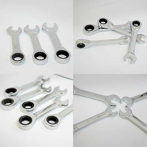 Miniatura 3 de Llave de trinquete rechoncha de 0.315 in, llave combinada de trinquete, Llave de extremo abierto de acero de alto carbono de cabeza fija corta,