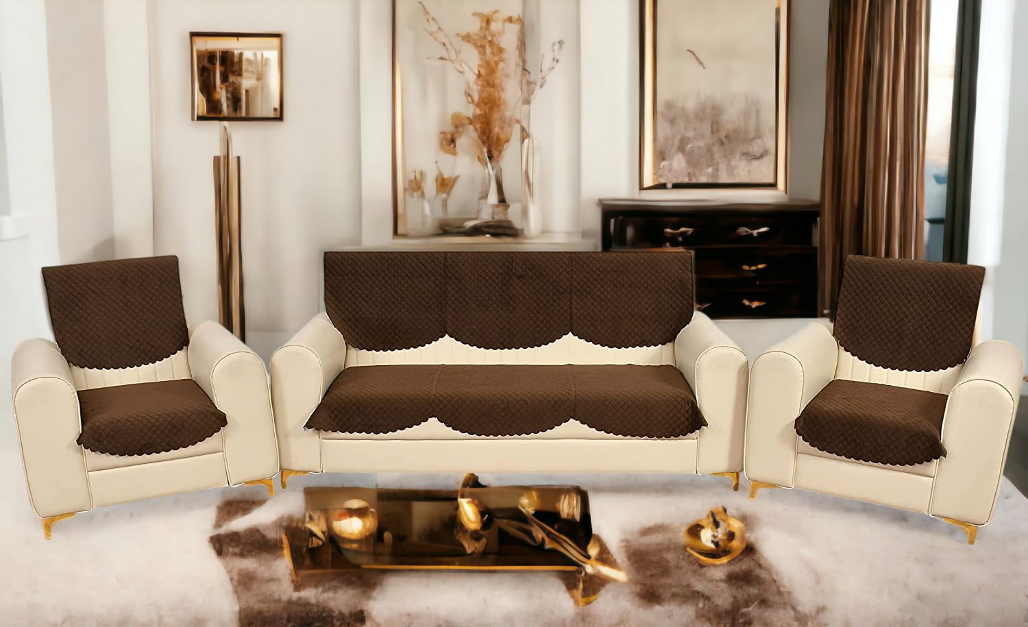 STARNSTYLE Velvet Self Design Quilted Sofa Chair Cover 5 Seater Coffee (B0CNQ4L3NV) Amazon Price History, Amazon Price Tracker