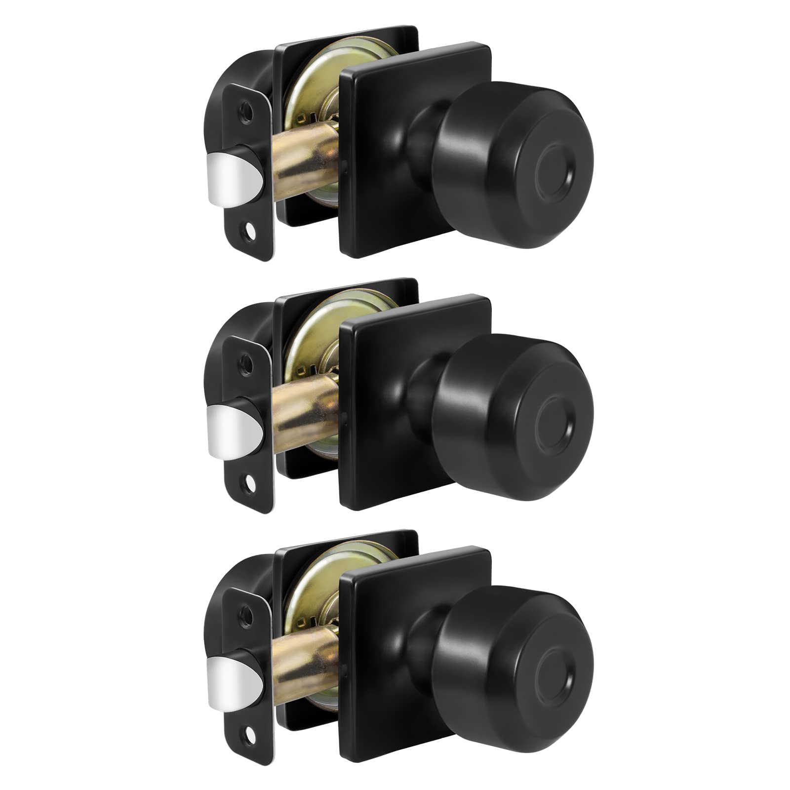 Haidms 3Packs Matte Black Passage Door Knobs, Black Closet Door Knobs,Passage Door Knobs Interior for Closet or Hall(Square Panel Closet Door Konbs)