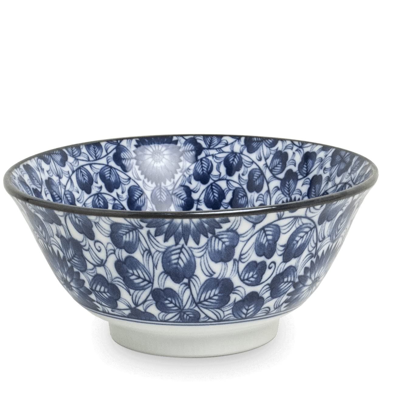 Matcha - Reisschalen 5-er Set Japan Porzellan blau weiss Blumen, Nr. 070
