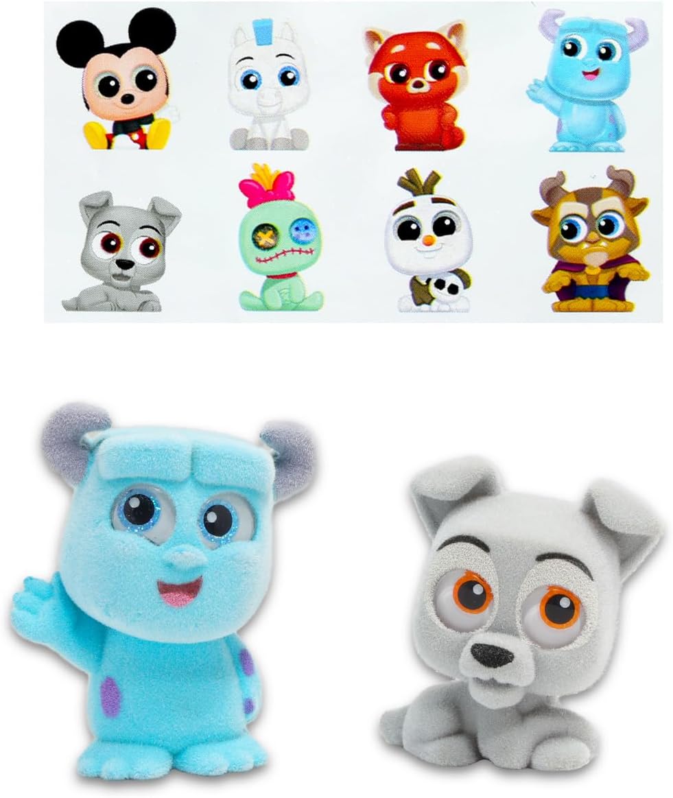Disney Doorables Blind Bags Set - Bundle with 3 Disney Fuzzified Doorables Mini Figures for Kids, Adults Plus Stickers | Disney Doorables Exclusive Flocked Figures Series