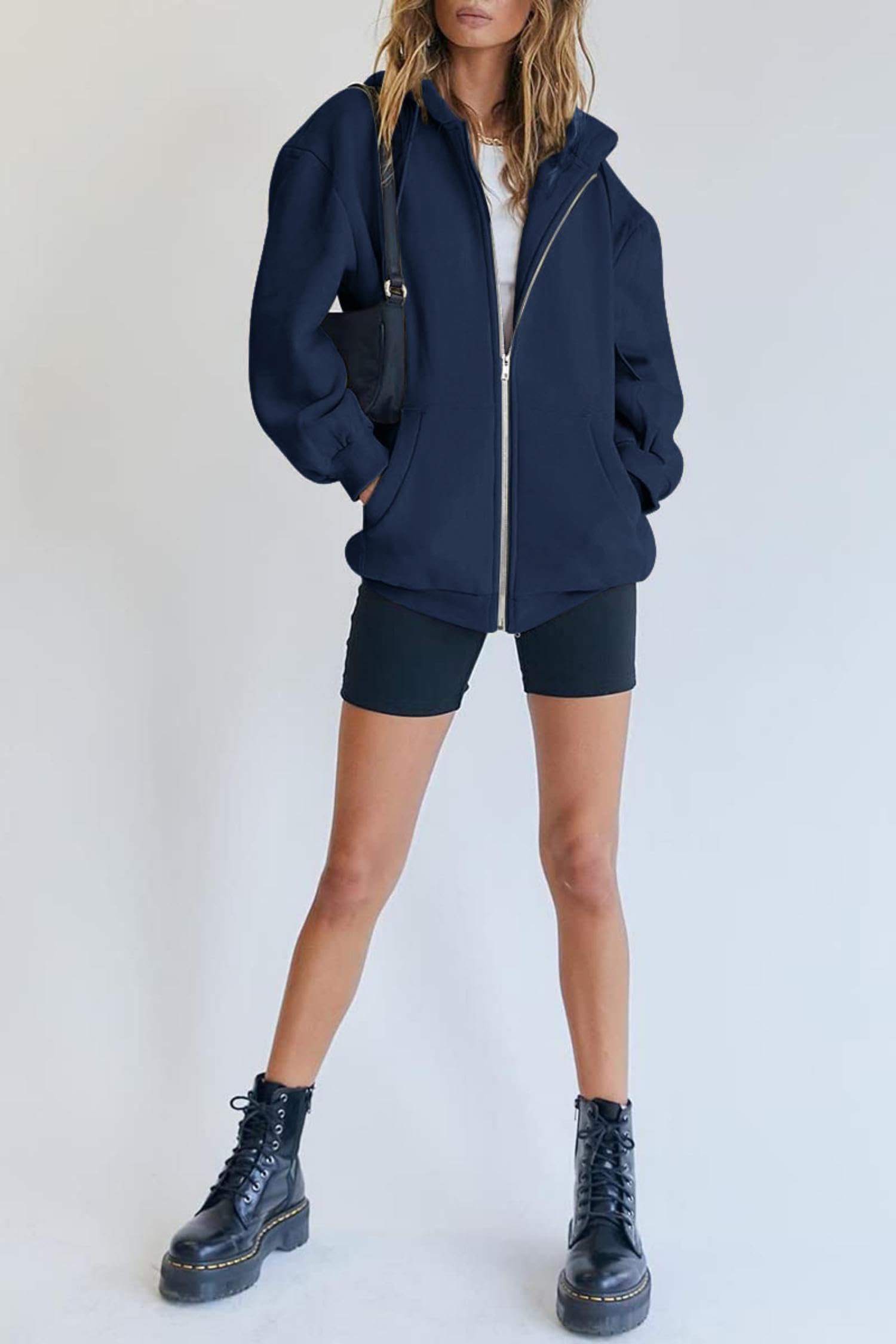 Timuspo Bluza damska z kapturem 2024, na jesień, zimę, długa, bluza z kapturem, z zamkiem błyskawicznym, płaszcz oversize