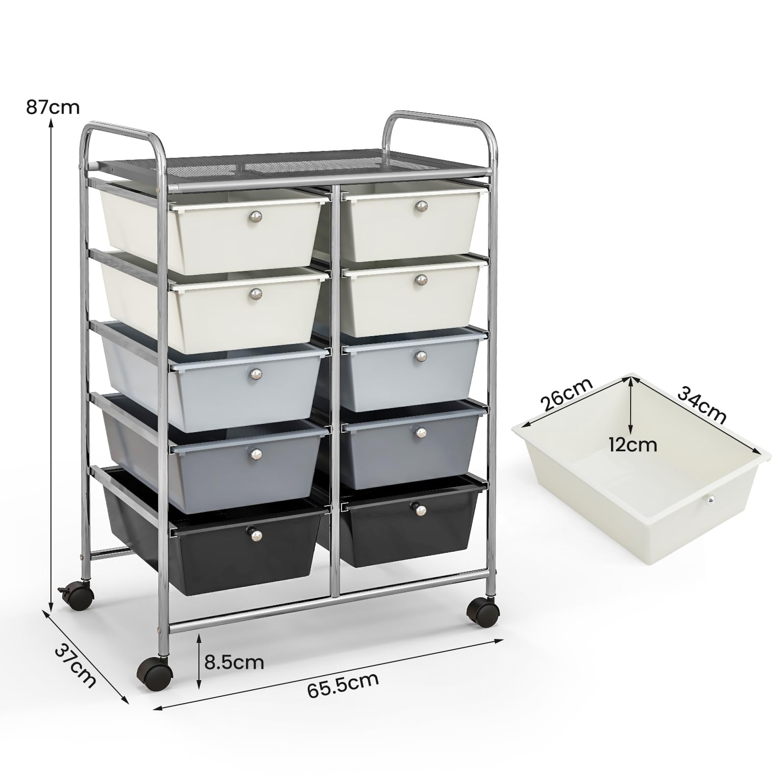 KOMFOTTEU Chariot De Rangement 6 Tiroirs à Roulettes - Meuble Organisateur Plastique Avec Verrouillage, Idéal Bureau, Salle De Bain, Salon - Coloré Transparent