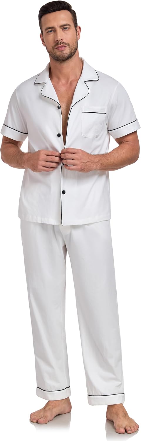 EA'S SECRET Mens Pajamas Set 100% Cotton Soft Button Pajamas for Men Short Sleeve Sleepwear 2 Piece Lounge Pjs Sets - Image 2