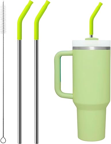 Miniatura 53 de Metal Straw with Silicone Tip for 40oz Stanley Cup, 2 Pcs Stainless Steel Straws Replacement for Stanley 40 oz Adventure Quencher Travel Tumbler