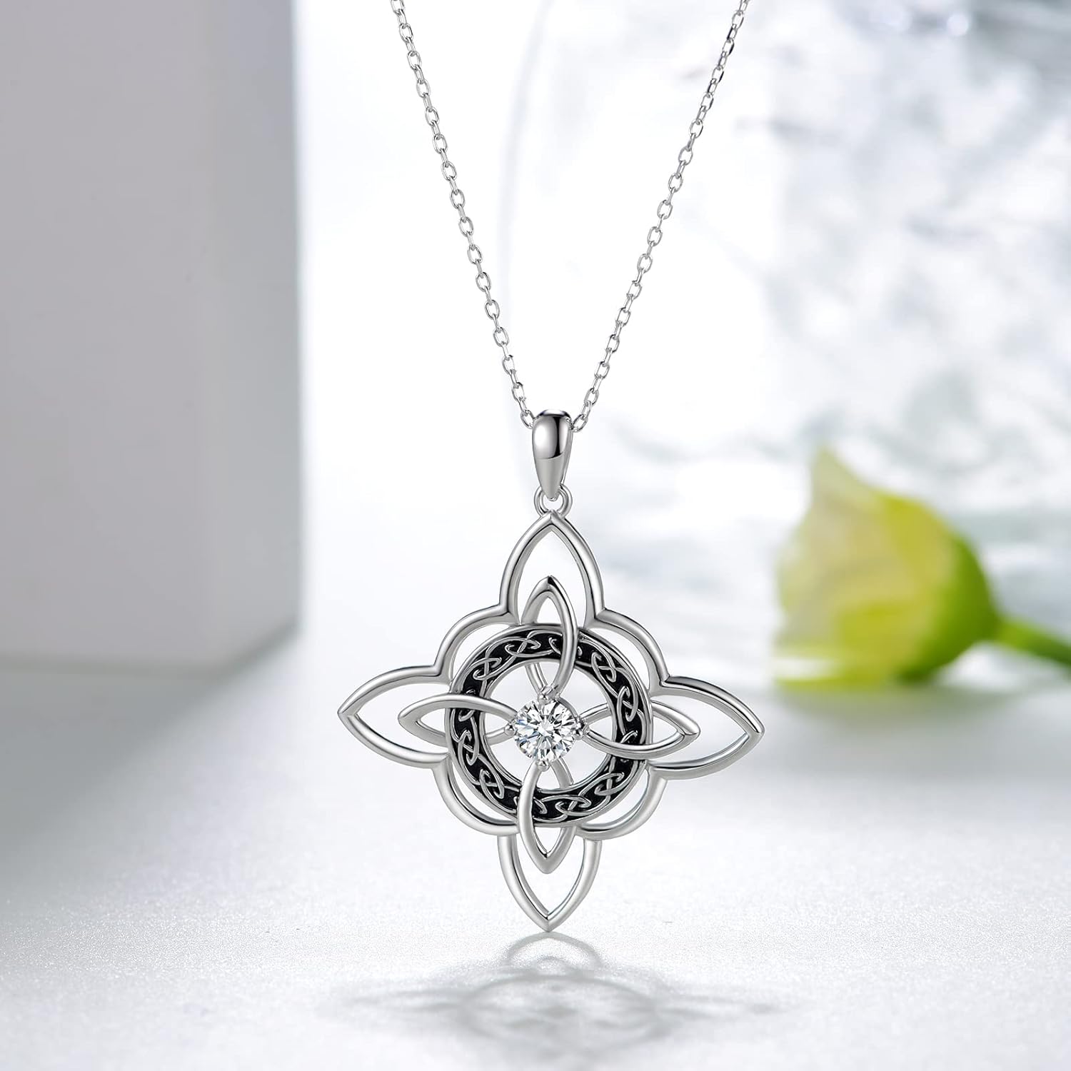 Witches Knot Necklace 925 Sterling Silver Witch Celtic Knot Pendant Necklace Good Luck Irish Pagan Wiccan Jewelry Gift for Women - Image 2