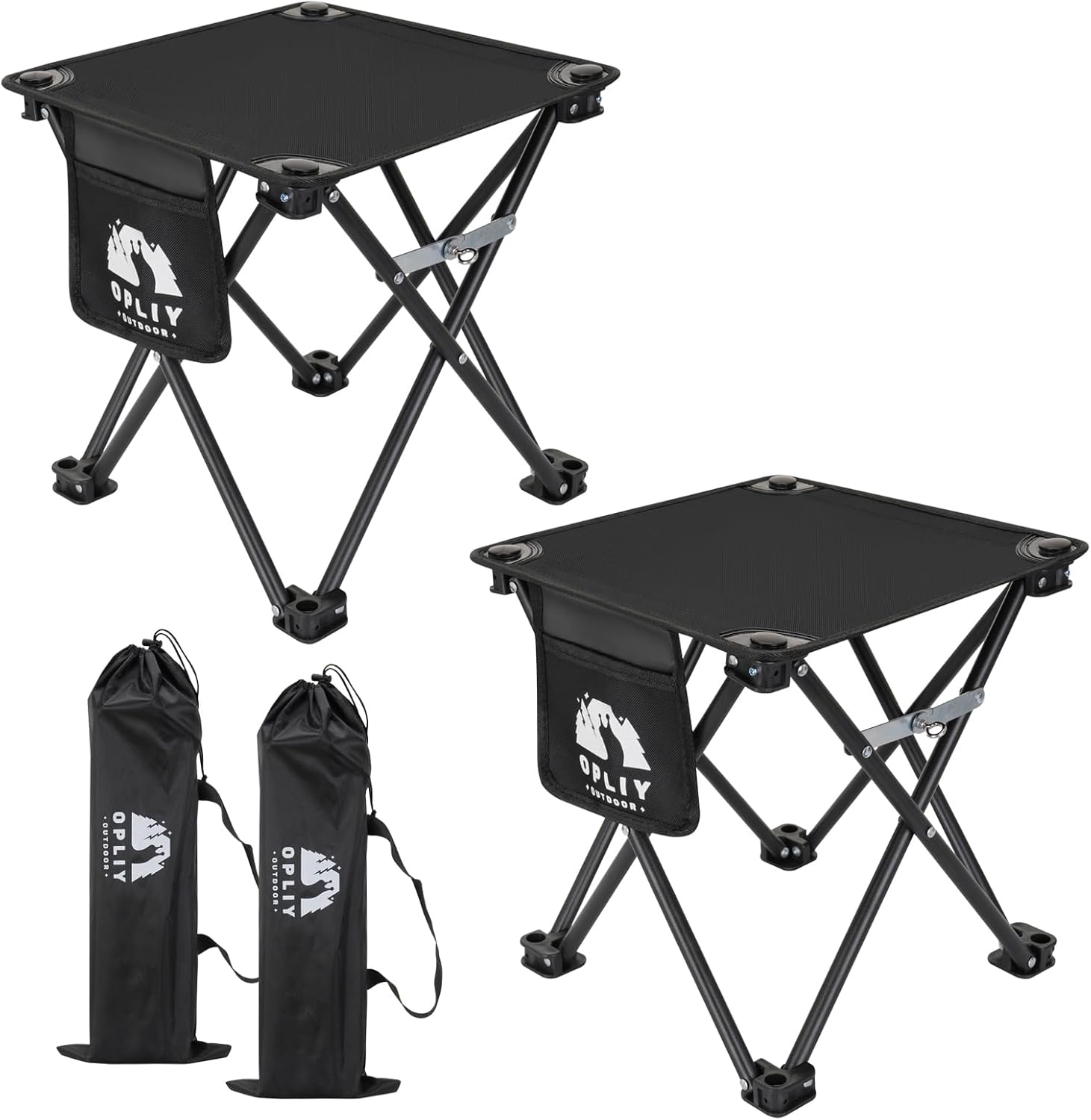 Opliy Camping Stool 2Pack Upgrade Foot Stool for Camping Fishing Hiking Gardening and Beach, Camping Seat with Carry Bag, Black, 600D Double Oxford Cloth and Steel Pipe