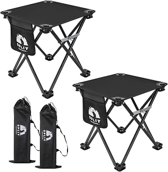 Opliy Camping Stool 2Pack Upgrade Foot Stool for Camping Fishing Hiking Gardening and Beach, Camping Seat with Carry Bag, Black, 600D Double Oxford Cloth and Steel Pipe