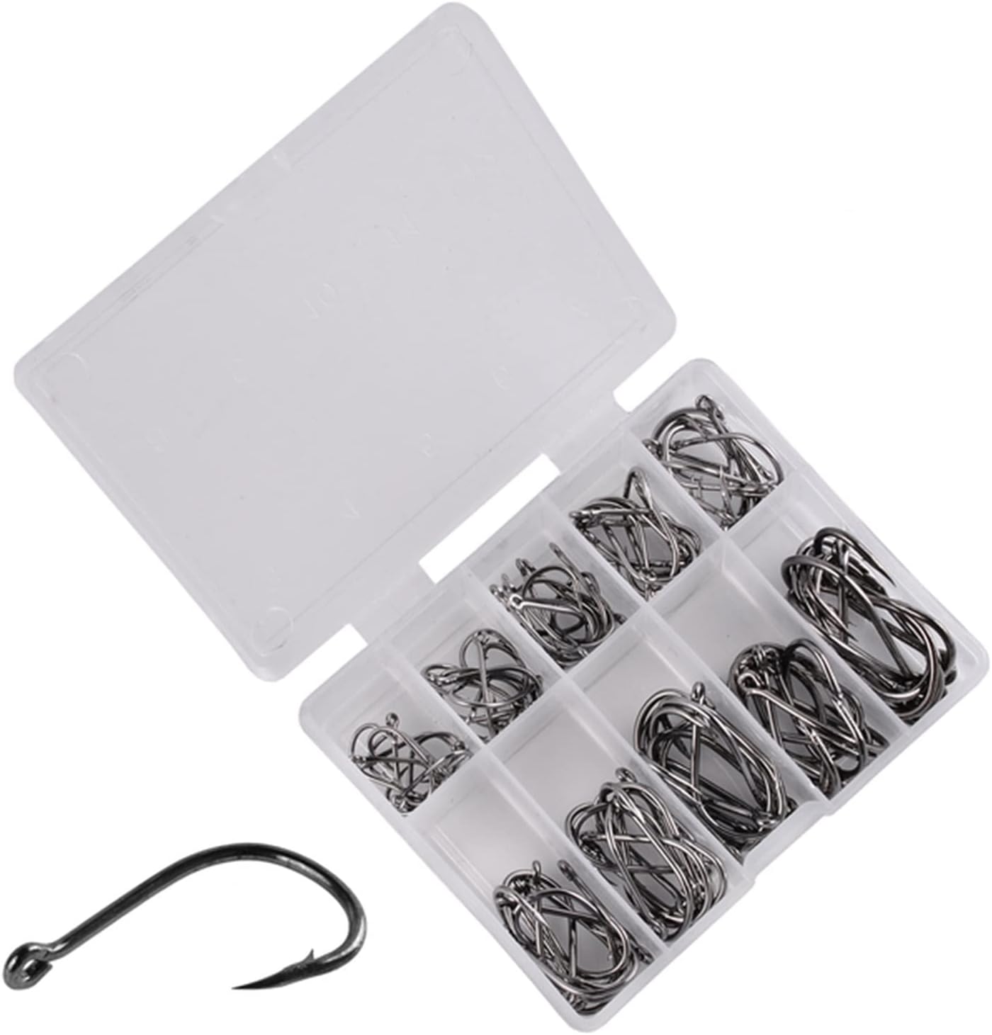 UNNS Fishing Hooks 100Pcs Strong Carbon Steel Carp Fishing Hooks Set with Box Stainless Steel Barbed Fishhooks Freshwater Fishing Sea Tackle Accessories Fishing Tackle (Color : C, Size : 100Pcs)