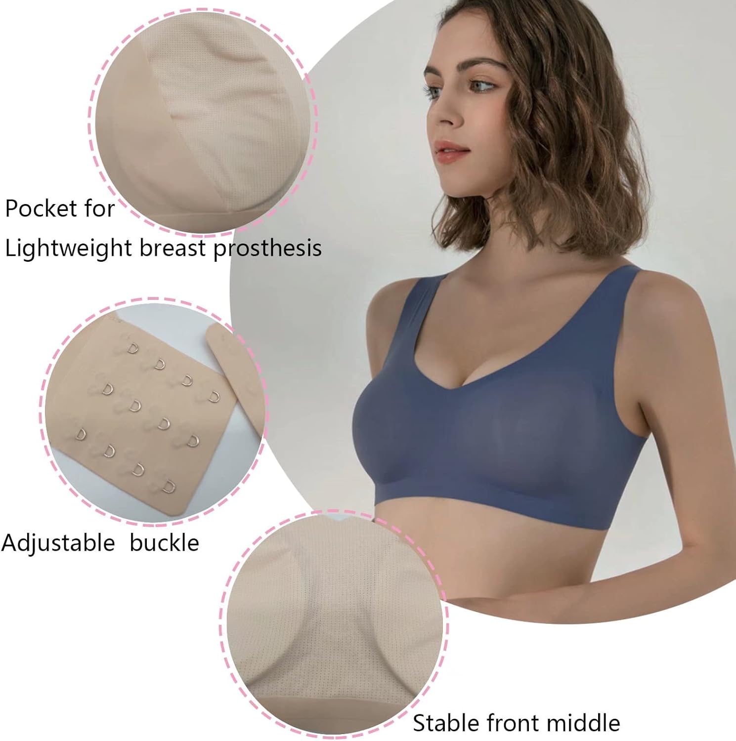 Seamless Mastectomy Bra Post Surgery Bra with Pockets for Breast Prosthesis Breast Form Bralette Daily Bra BG38/XL - Image 3