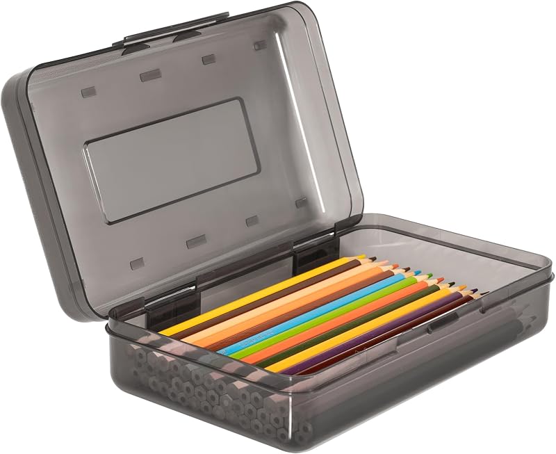 Pencil Box, Large Capacity Pencil Case,Plastic Pencil Boxs for Kids | Pencil Case for Girls Boys Adults, Hard Crayon Box Storage with Snap-Tight Lid for School Office Supplies (Grey)