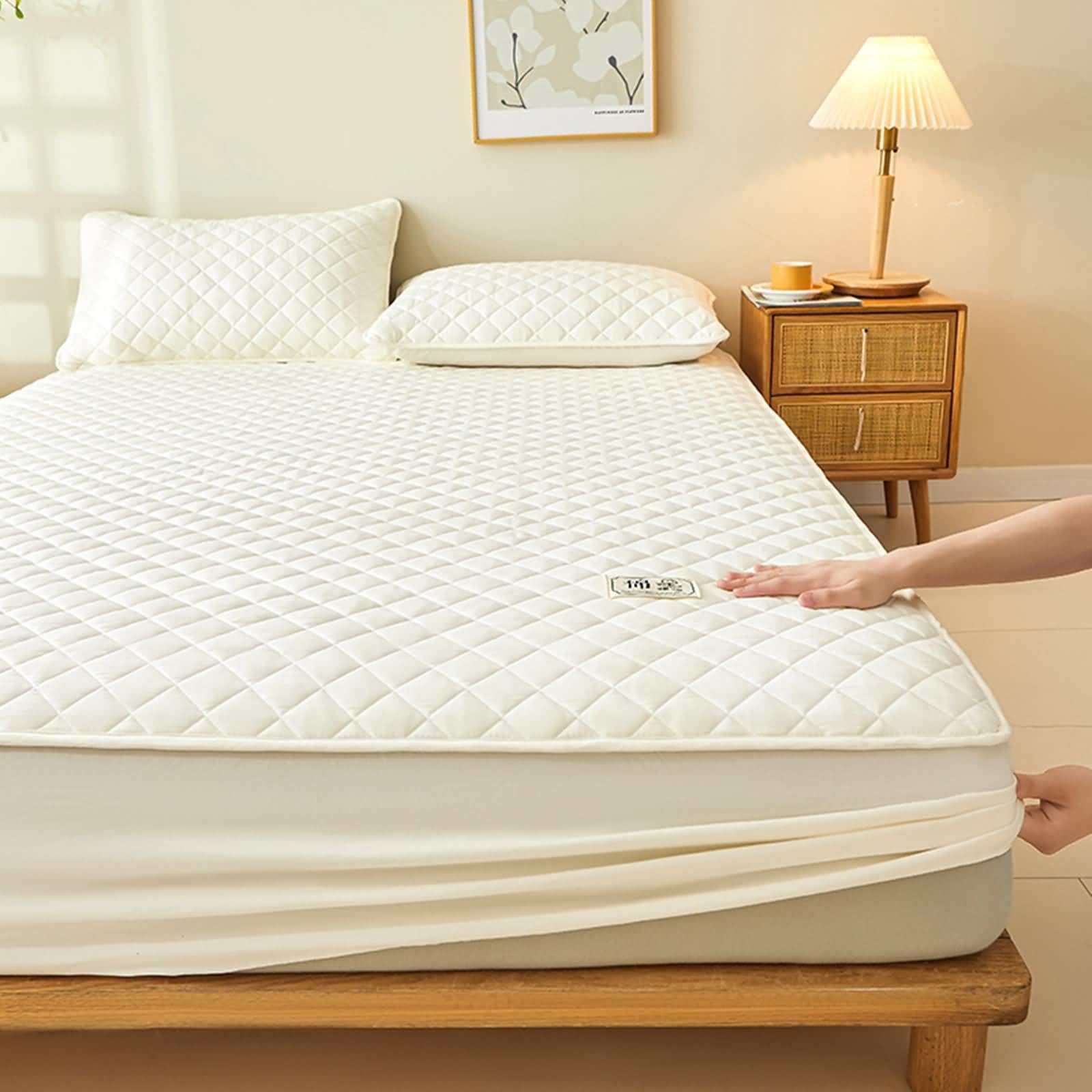 Drap Housse 120x200 Coton 1 Personne, Draps Housse Grand Bonnet 30 cm Couleur Unie Blanc Perle À Carreaux Elastique Tout Autour