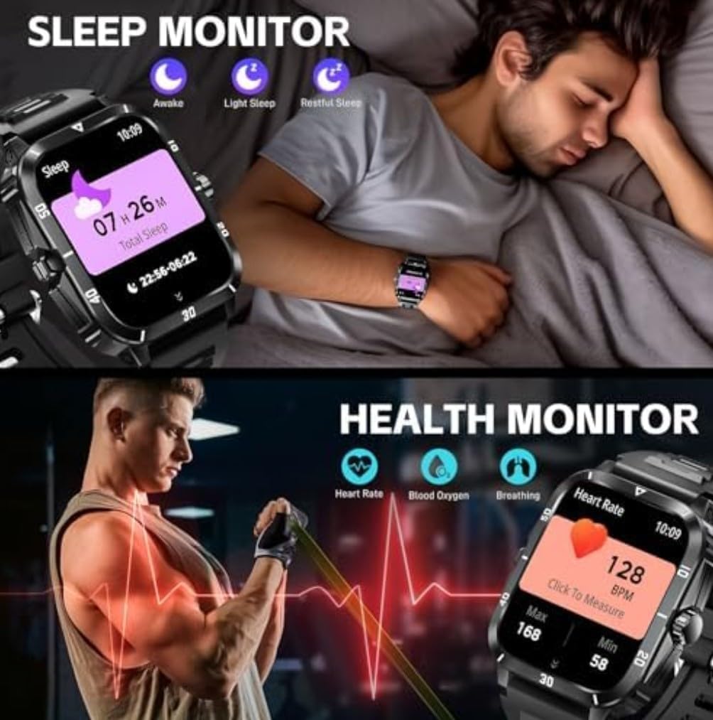 SENBONO KT71 Smartwatch demonstrating 3ATM water resistance and military-grade durability.