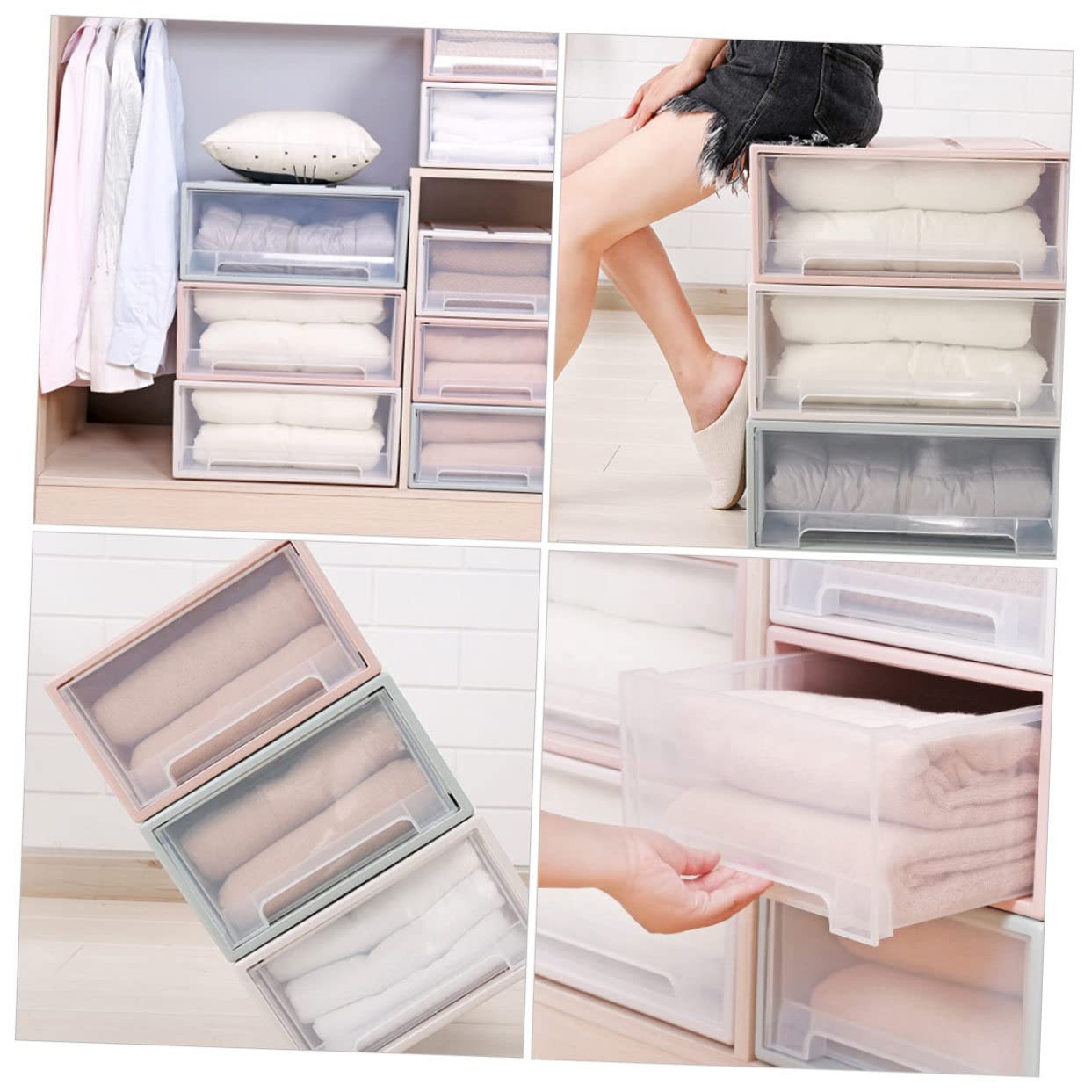 IMIKEYA Scatola Riponi Scarpe in Plastico Bianco, Contenitore Impilabile a Cassetto, Multiuso per Armadio e Oggetti, Organizzatori Scarpe per Casa, 31x22x12 Cm