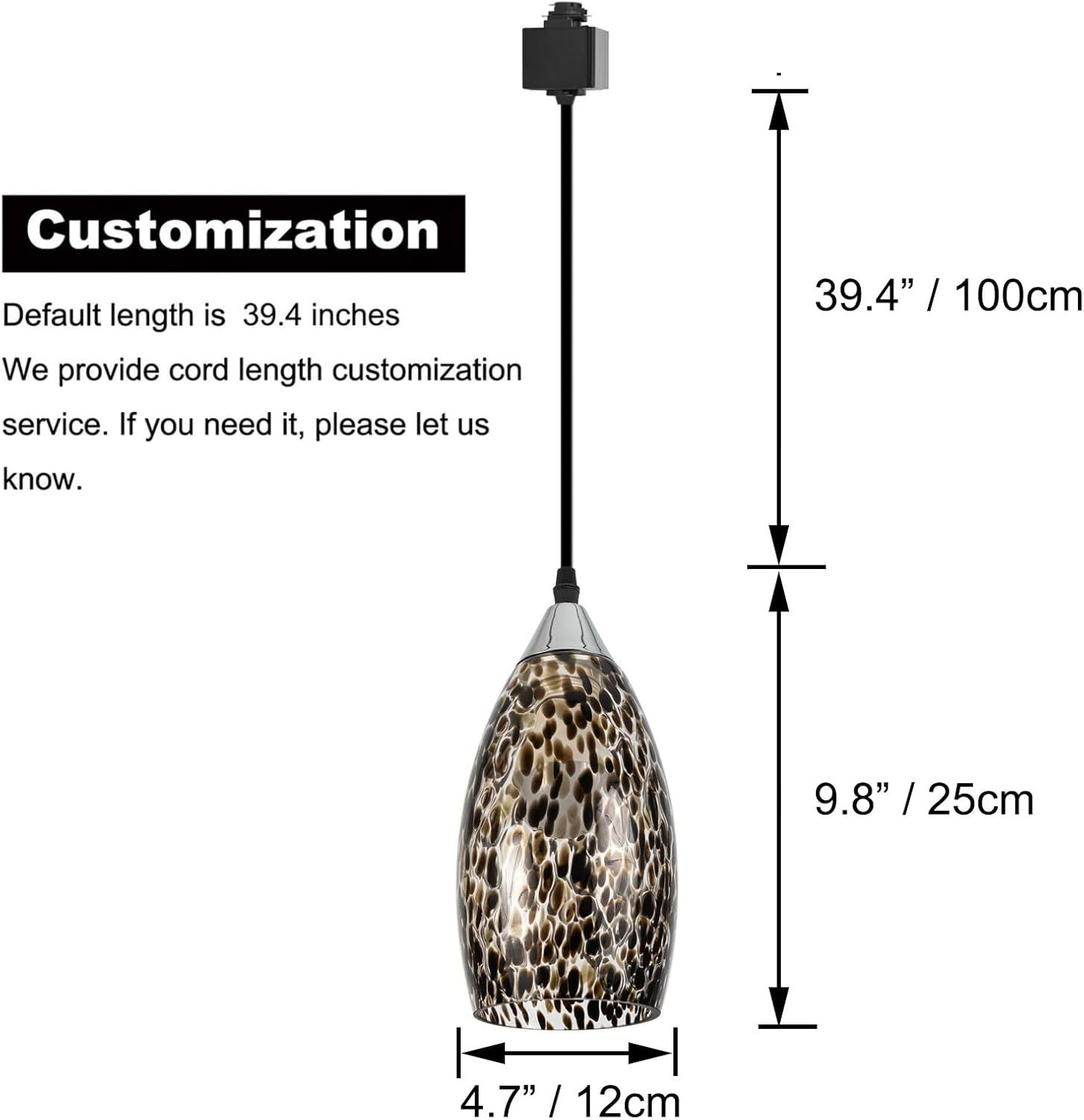 Kiven H-Type Track Lighting Pendants,3-Light Modern h Track Pendant Lights with Art Glass Lampsade,Decorative Track Lighting Fixture for Hallway Kitchen Island DZ0502