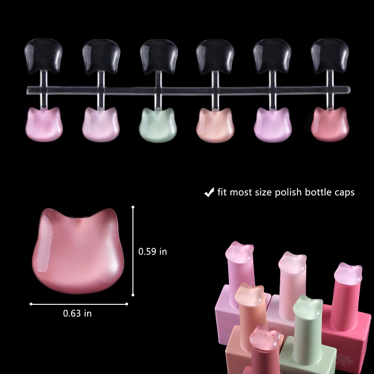 120PCS Nail Polish Swatch Dots, Cat Shape Clear Nail Polish Color Swatch False Tips Display Charts Training Practicing Painting Sample for Gel Polish Nails Manicure Showing Shelf