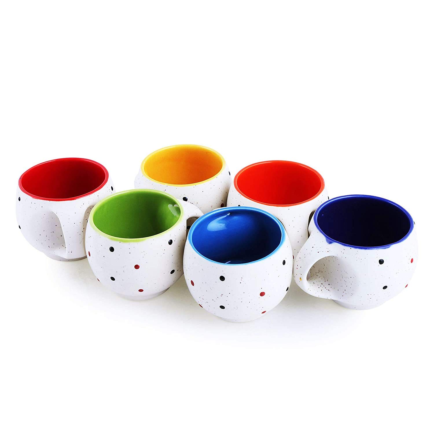 Wings Mart White with Multi Microwave Safe Round Marble Finish with Elegantly Grafted Tea/Coffee Cups C Handle Cups (Multicolour, 130 ml) Set of 6 Pieces (Medium Size)