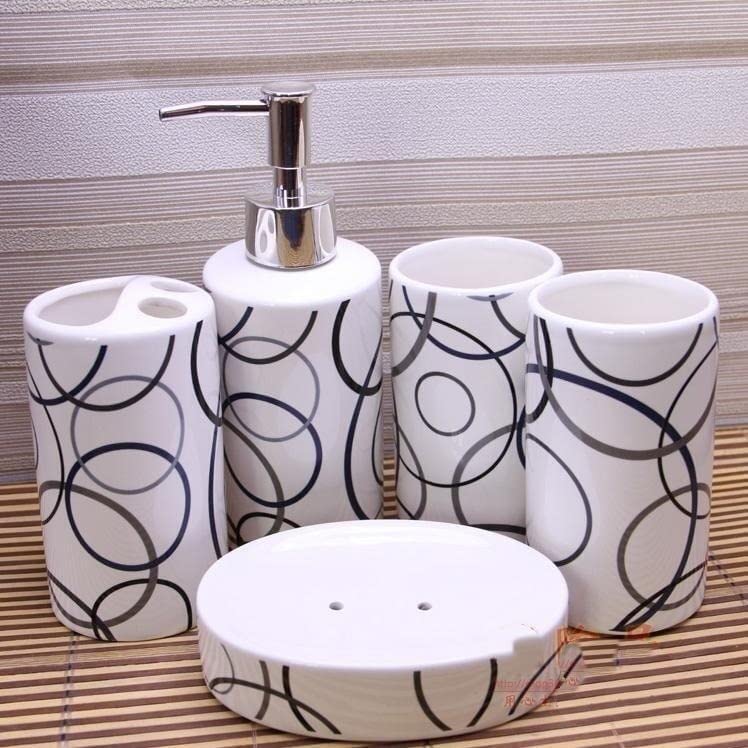 Juego de accesorios de baño cerámica cinco piezas con dosificador de loción