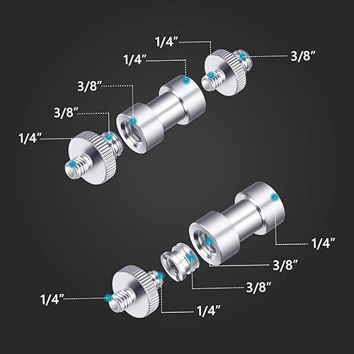 Miniatura 25 de NEEWER ST23 - Paquete de 3 adaptadores de rosca estándar de 1/4 a 3/8 pulgadas, adaptador de rosca para soporte de luz de estudio, adaptador